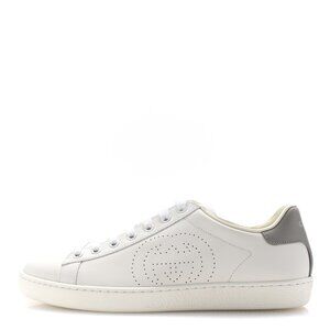 Calfskin Interlocking G Perforated Women's Ace Sneakers 37.5 White Grey Sky